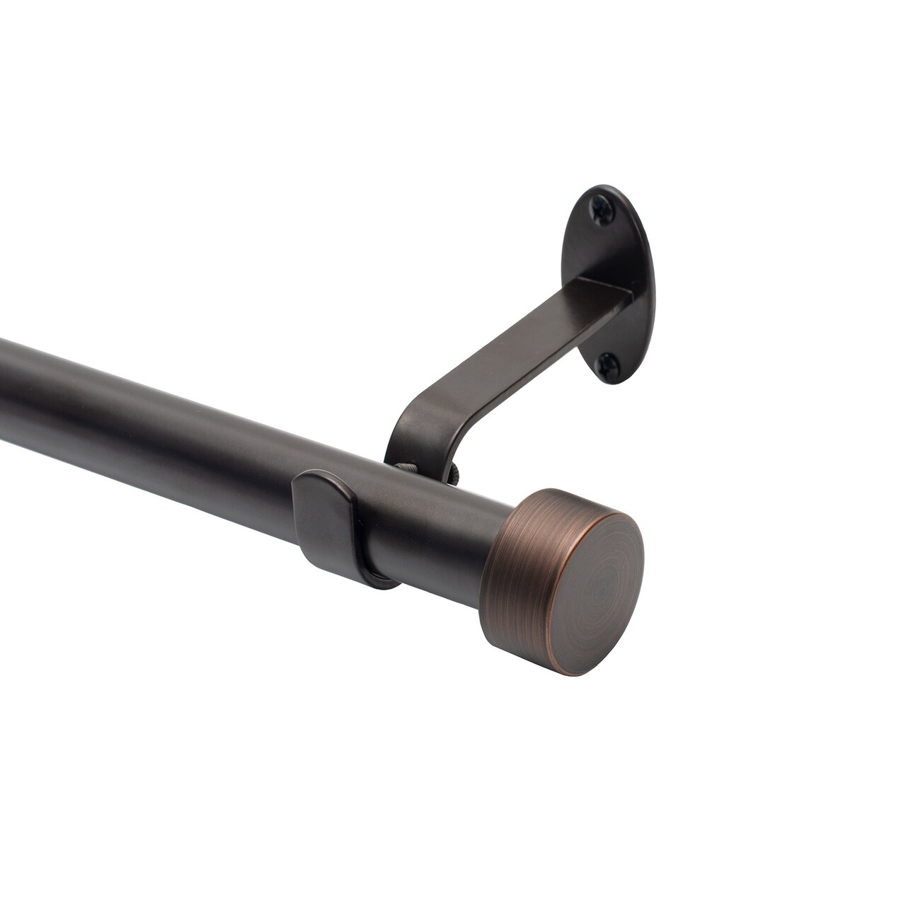 Threadmade Home Serena Single Curtain Rod with Contemporary Cap Finial, Antique Bronze - 48"W x 86"L